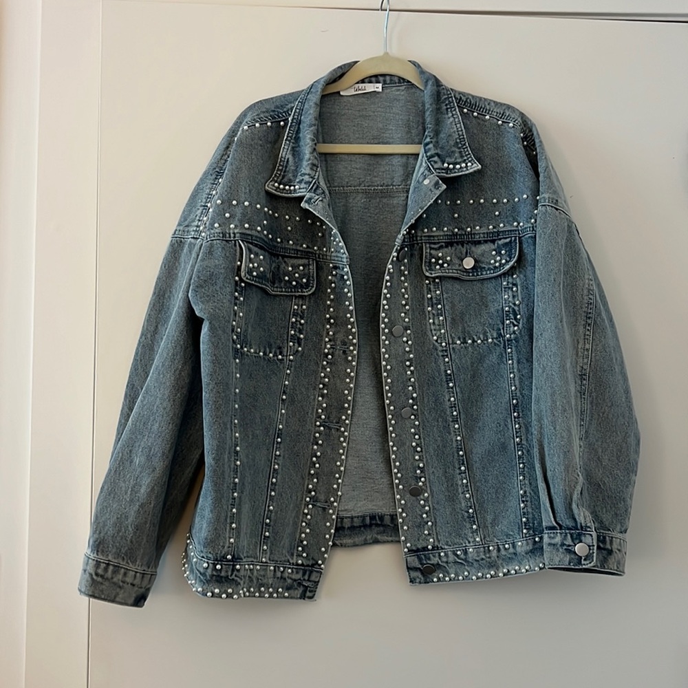 Pearl embellished denim jacket